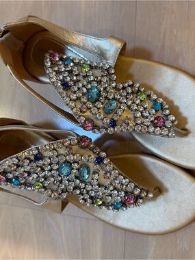 Embellished Gold Jeweled Women's Sandals